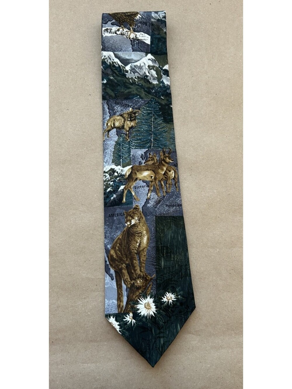 Endangered Species Neck Tie Eagle North American Kindom Silk Deer Sheep